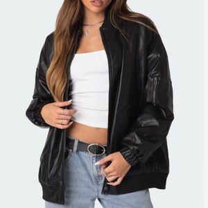 Edikted Faux Leather Oversized Bomber Jacket